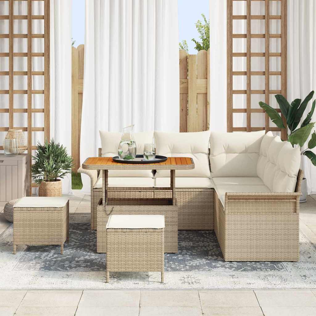 Conjunto de Sofá de Jardim com almofada 8 pcs Bege e Creme