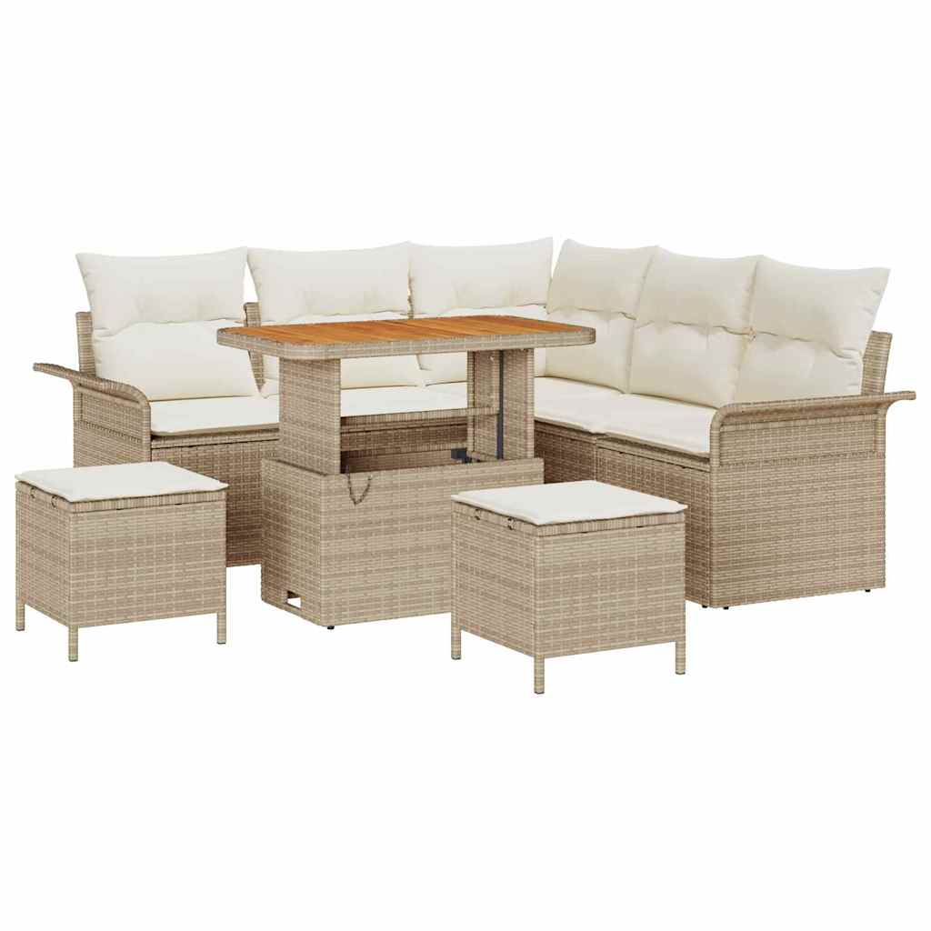 Conjunto de Sofá de Jardim com almofada 8 pcs Bege e Creme