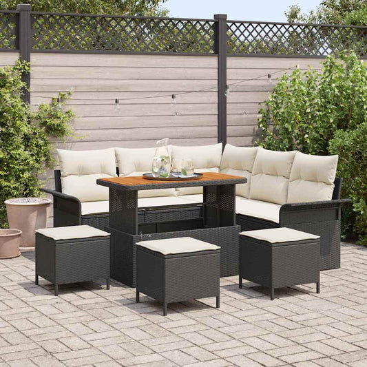 Conjunto de Sofá de Jardim com almofada 9 pcs Preto e Creme
