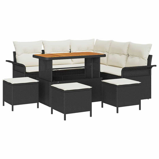 Conjunto de Sofá de Jardim com almofada 9 pcs Preto e Creme