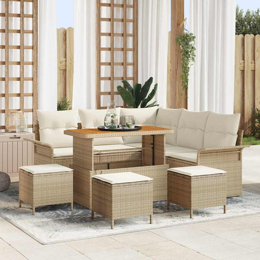 Conjunto de Sofá de Jardim 9 pcs Bege e Creme 110 x 55 x 71 cm