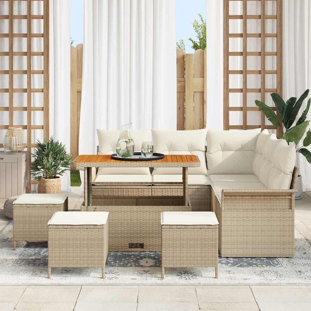 Conjunto de Sofá de Jardim 9 pcs Bege e Creme 110 x 55 x 71 cm