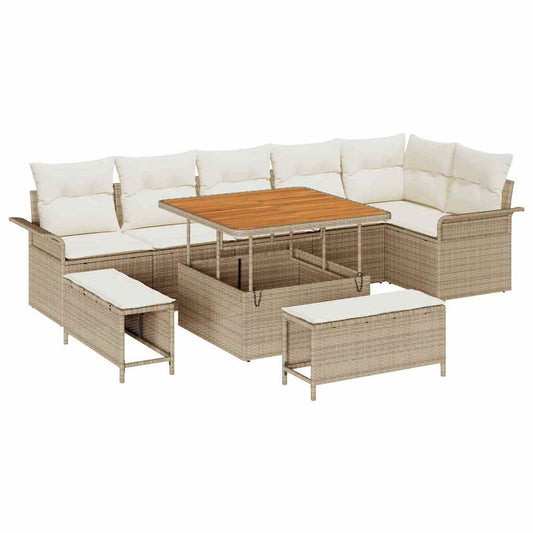 Conjunto de Sofá de Jardim 9 pcs Bege e Creme 100 x 100 x 71 cm