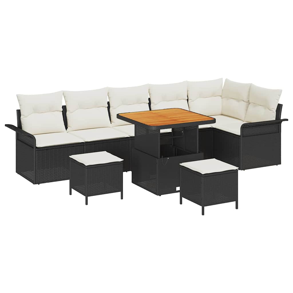 Conjunto de Sofá de Jardim 9 pcs Preto e Creme 80 x 80 x 71 cm