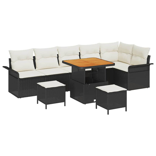 Conjunto de Sofá de Jardim 9 pcs Preto e Creme 80 x 80 x 71 cm