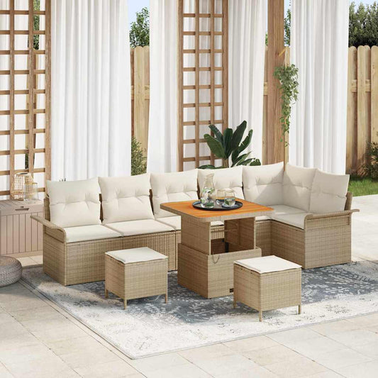 Conjunto de Sofá de Jardim 9 pcs Bege e Creme 80 x 80 x 71 cm