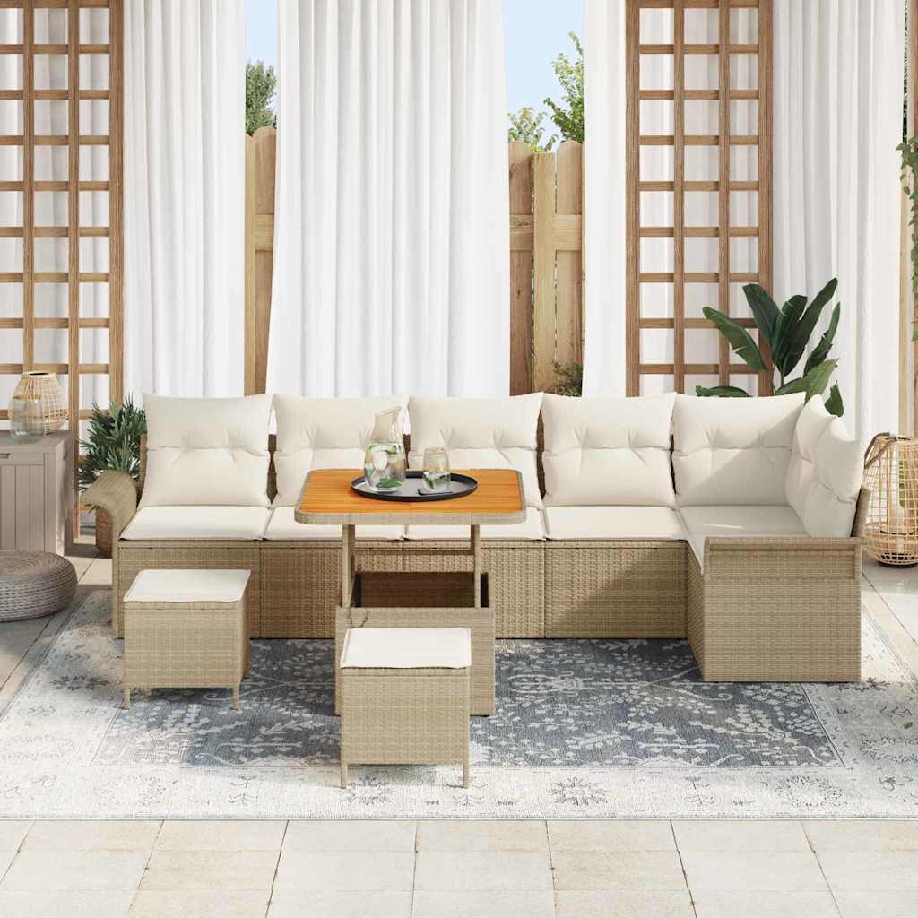 Conjunto de Sofá de Jardim 9 pcs Bege e Creme 80 x 80 x 71 cm