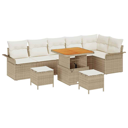 Conjunto de Sofá de Jardim 9 pcs Bege e Creme 80 x 80 x 71 cm