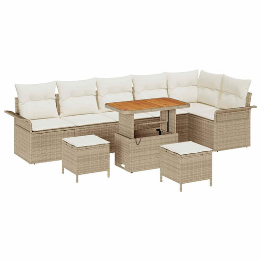 Conjunto de Sofá de Jardim 9 pcs Bege e Creme 90 x 55 x 71 cm