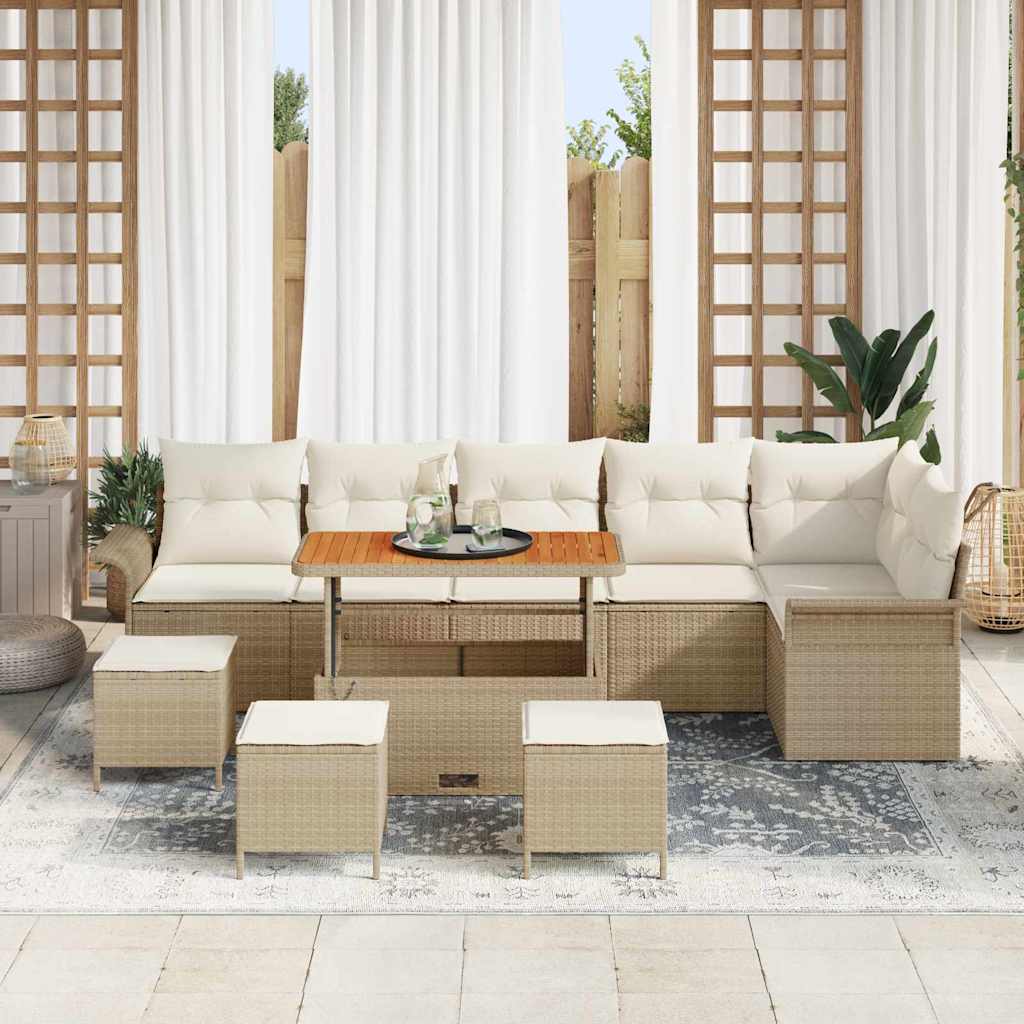 Conjunto de Sofá de Jardim 10 pcs Bege e Creme 110 x 55 x 71 cm