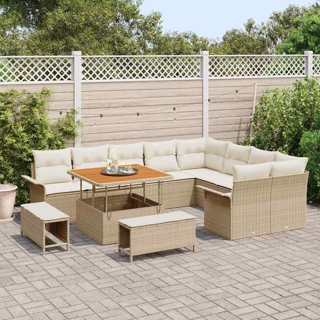 Conjunto de Sofá de Jardim com almofada 12 pcs Bege e Creme