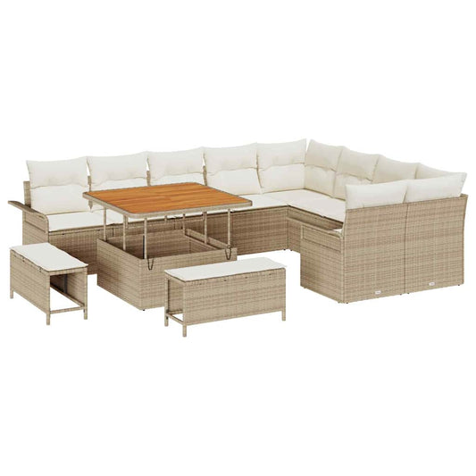Conjunto de Sofá de Jardim com almofada 12 pcs Bege e Creme