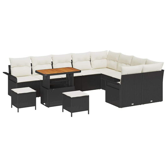 Conjunto de Sofá de Jardim 12 pcs Preto e Creme 90 x 55 x 71 cm