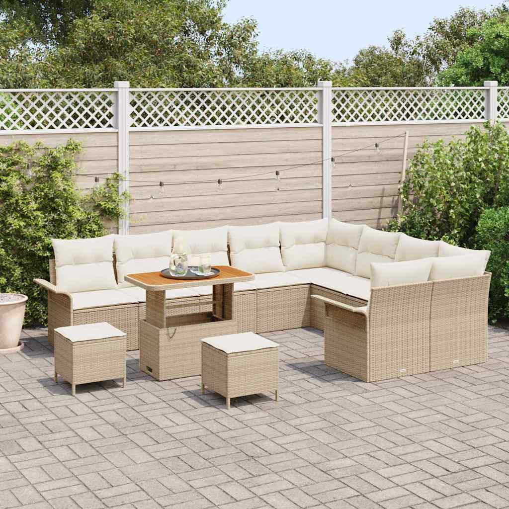 Conjunto de Sofá de Jardim 12 pcs Bege e Creme 90 x 55 x 71 cm
