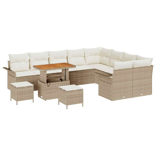 Conjunto de Sofá de Jardim 12 pcs Bege e Creme 90 x 55 x 71 cm