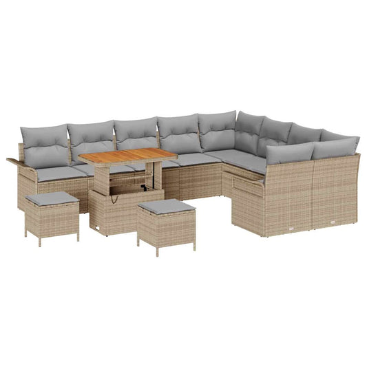 Conjunto de Sofá de Jardim 12 pcs Bege e Cinza Claro