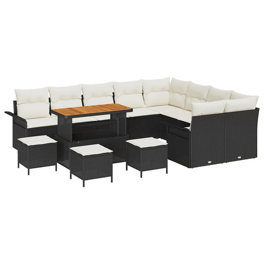Conjunto de Sofá de Jardim com almofada 13 pcs Preto e Creme