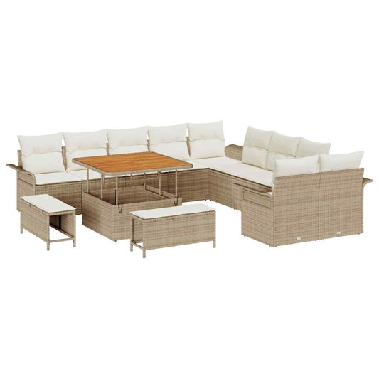 Conjunto de Sofá de Jardim com almofada 13 pcs Bege e Creme