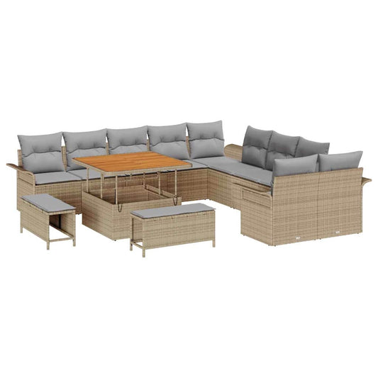 Conjunto de Sofá de Jardim 13 pcs Bege e Cinza Claro