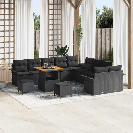 Conjunto de Sofá de Jardim com almofada 13 pcs Preto