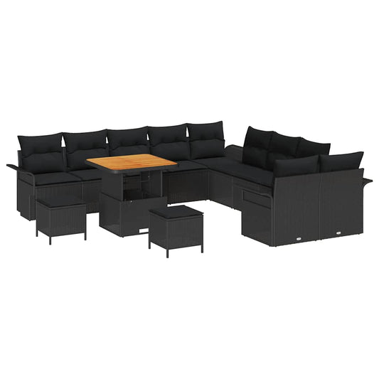 Conjunto de Sofá de Jardim com almofada 13 pcs Preto