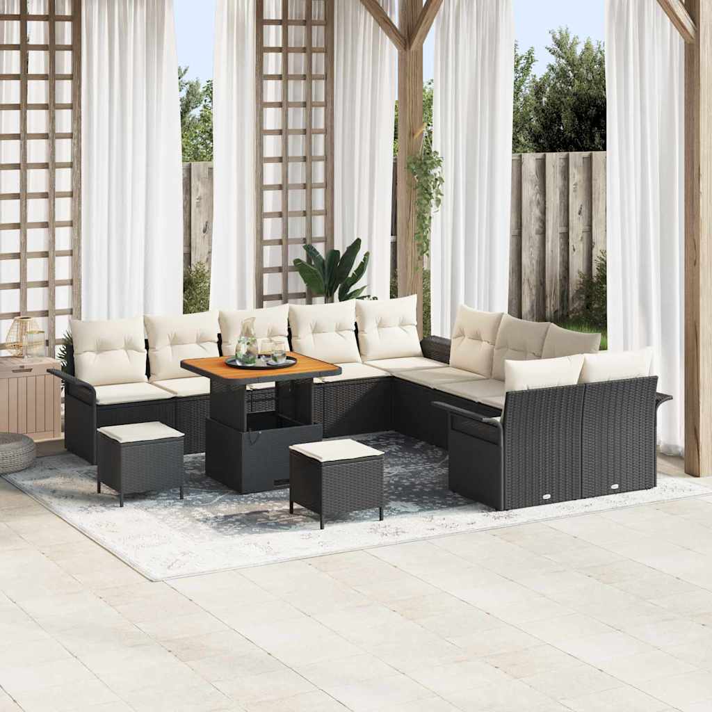 Conjunto de Sofá de Jardim 13 pcs Preto e Creme 80 x 80 x 71 cm