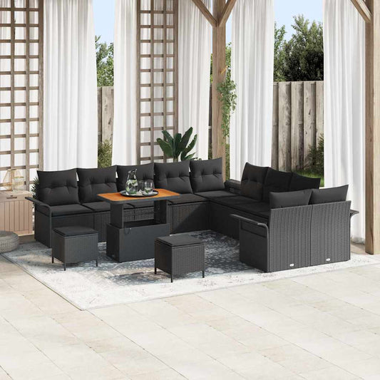 Conjunto de Sofá de Jardim com almofada 13 pcs Preto
