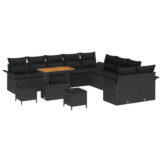 Conjunto de Sofá de Jardim com almofada 13 pcs Preto