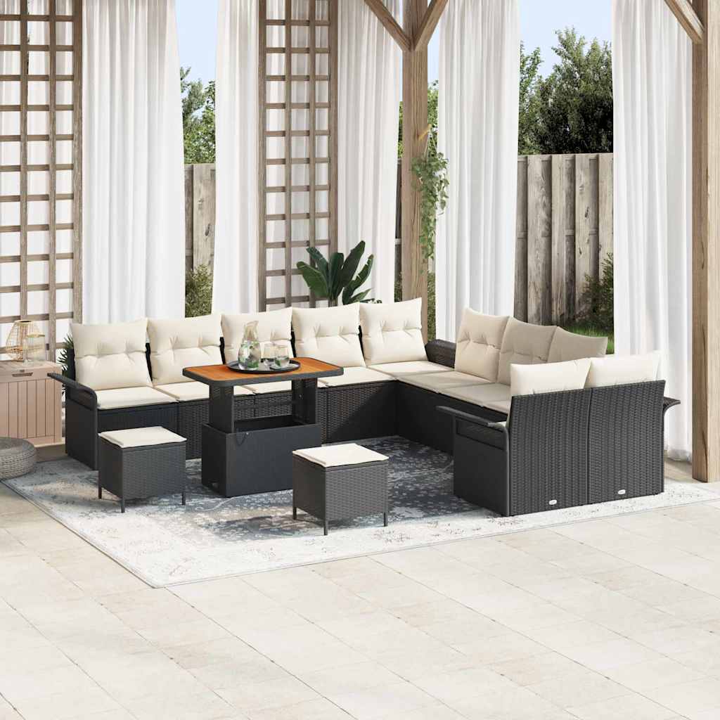 Conjunto de Sofá de Jardim 13 pcs Preto e Creme 90 x 55 x 71 cm