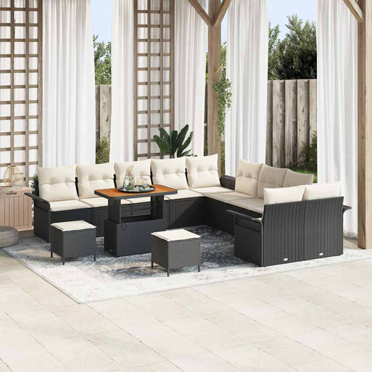 Conjunto de Sofá de Jardim 13 pcs Preto e Creme 90 x 55 x 71 cm