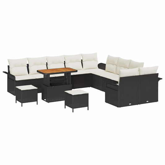 Conjunto de Sofá de Jardim 13 pcs Preto e Creme 90 x 55 x 71 cm