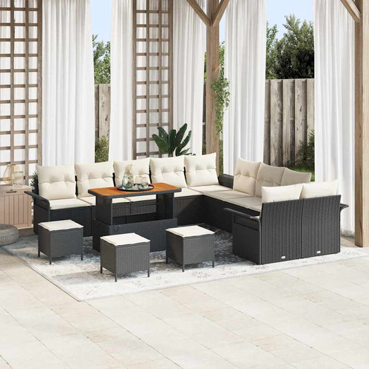 Conjunto de Sofá de Jardim com almofada 14 pcs Preto e Creme
