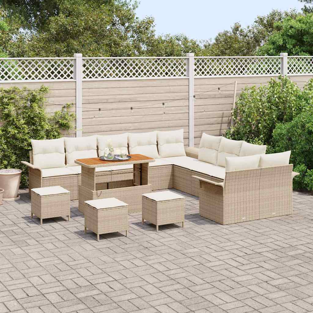 Conjunto de Sofá de Jardim 14 pcs Bege e Creme 110 x 55 x 71 cm