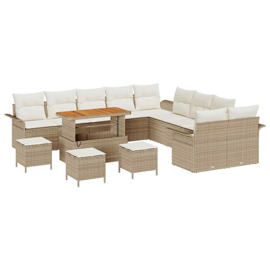 Conjunto de Sofá de Jardim 14 pcs Bege e Creme 110 x 55 x 71 cm