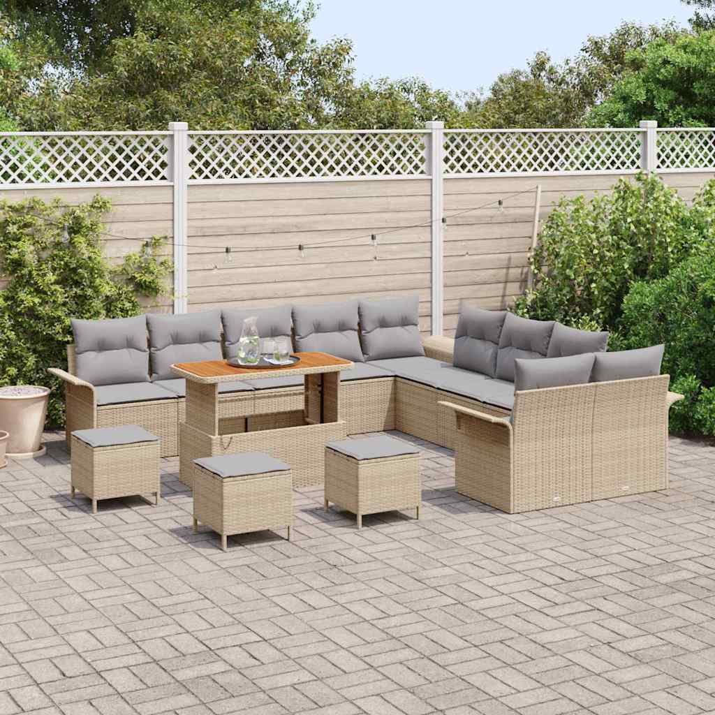 Conjunto de Sofá de Jardim 14 pcs Bege e Cinza Claro