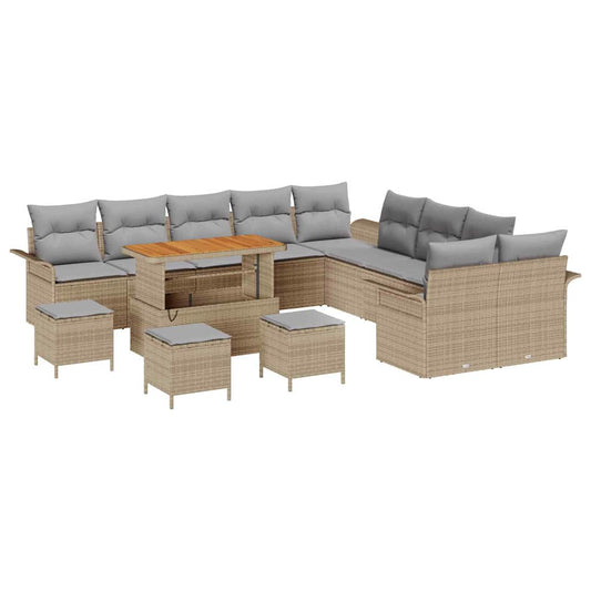 Conjunto de Sofá de Jardim 14 pcs Bege e Cinza Claro