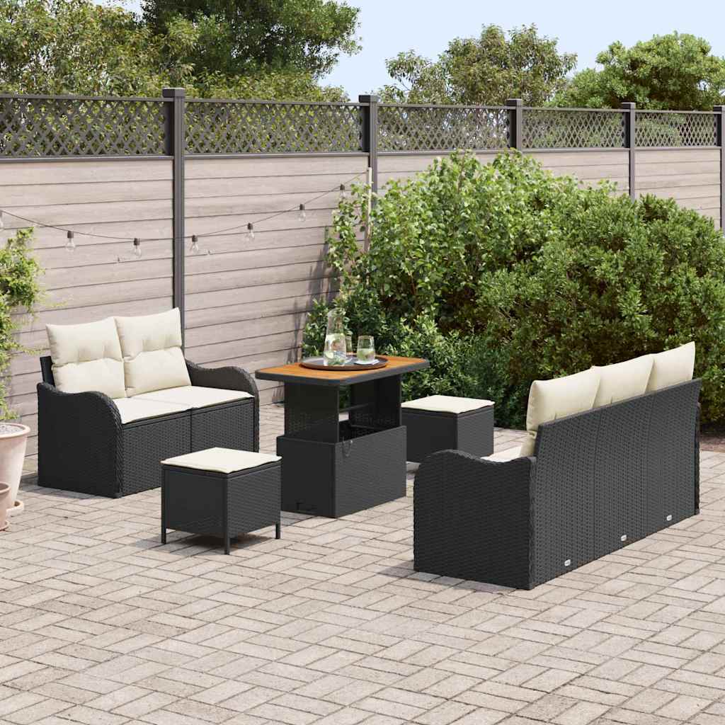 Conjunto de Sofá de Jardim 8 pcs Preto e Creme 90 x 55 x 71 cm