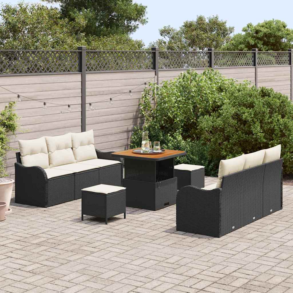 Conjunto de Sofá de Jardim 9 pcs Preto e Creme 80 x 80 x 71 cm