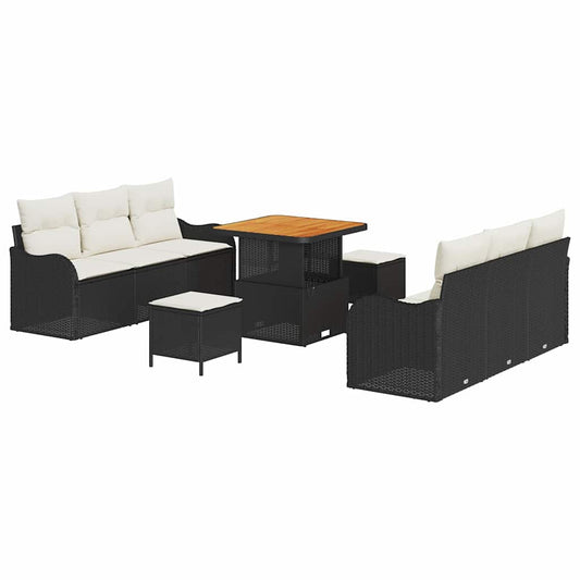 Conjunto de Sofá de Jardim 9 pcs Preto e Creme 80 x 80 x 71 cm