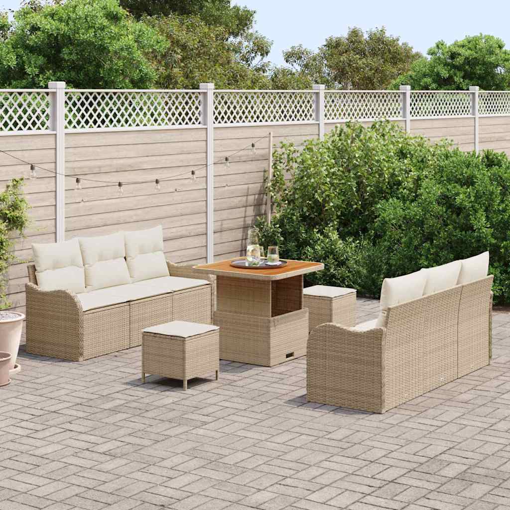 Conjunto de Sofá de Jardim 9 pcs Bege e Creme 80 x 80 x 71 cm