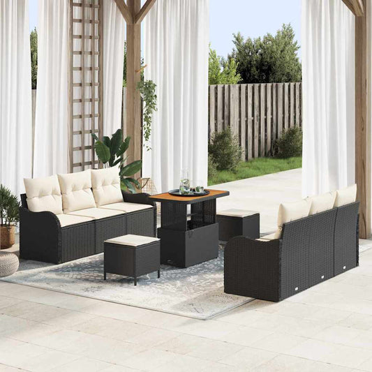 Conjunto de Sofá de Jardim 9 pcs Preto e Creme 90 x 55 x 71 cm