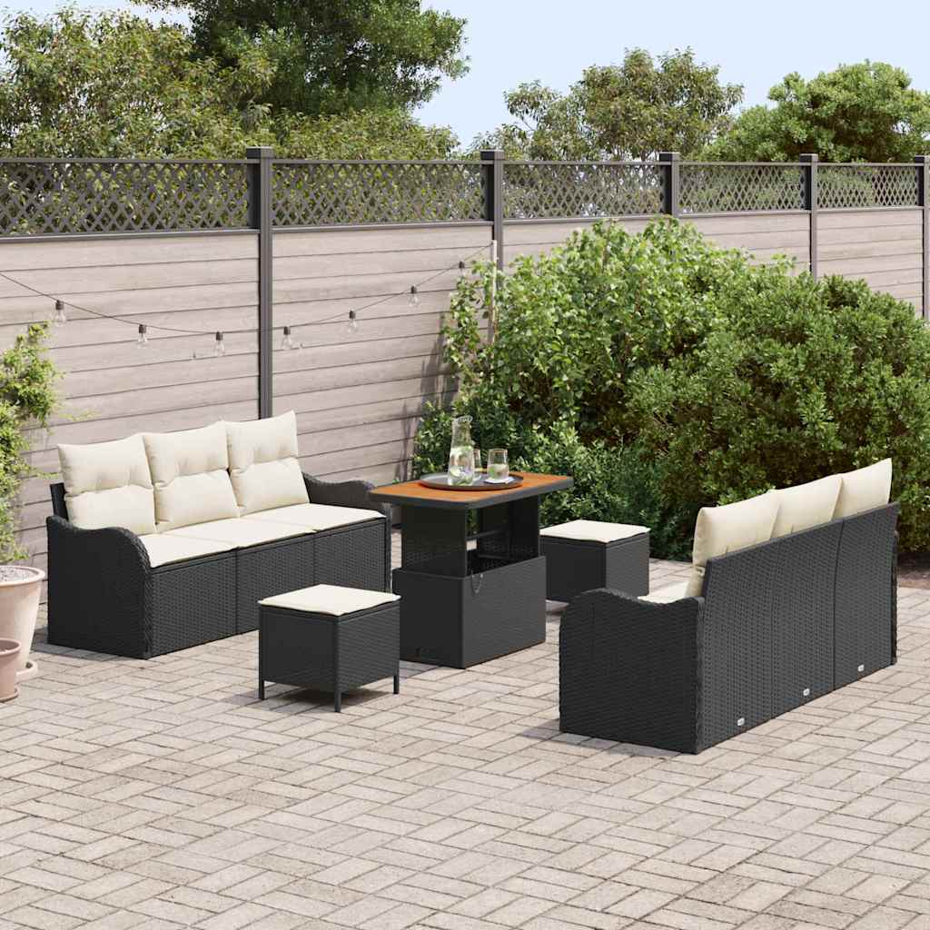 Conjunto de Sofá de Jardim 9 pcs Preto e Creme 90 x 55 x 71 cm