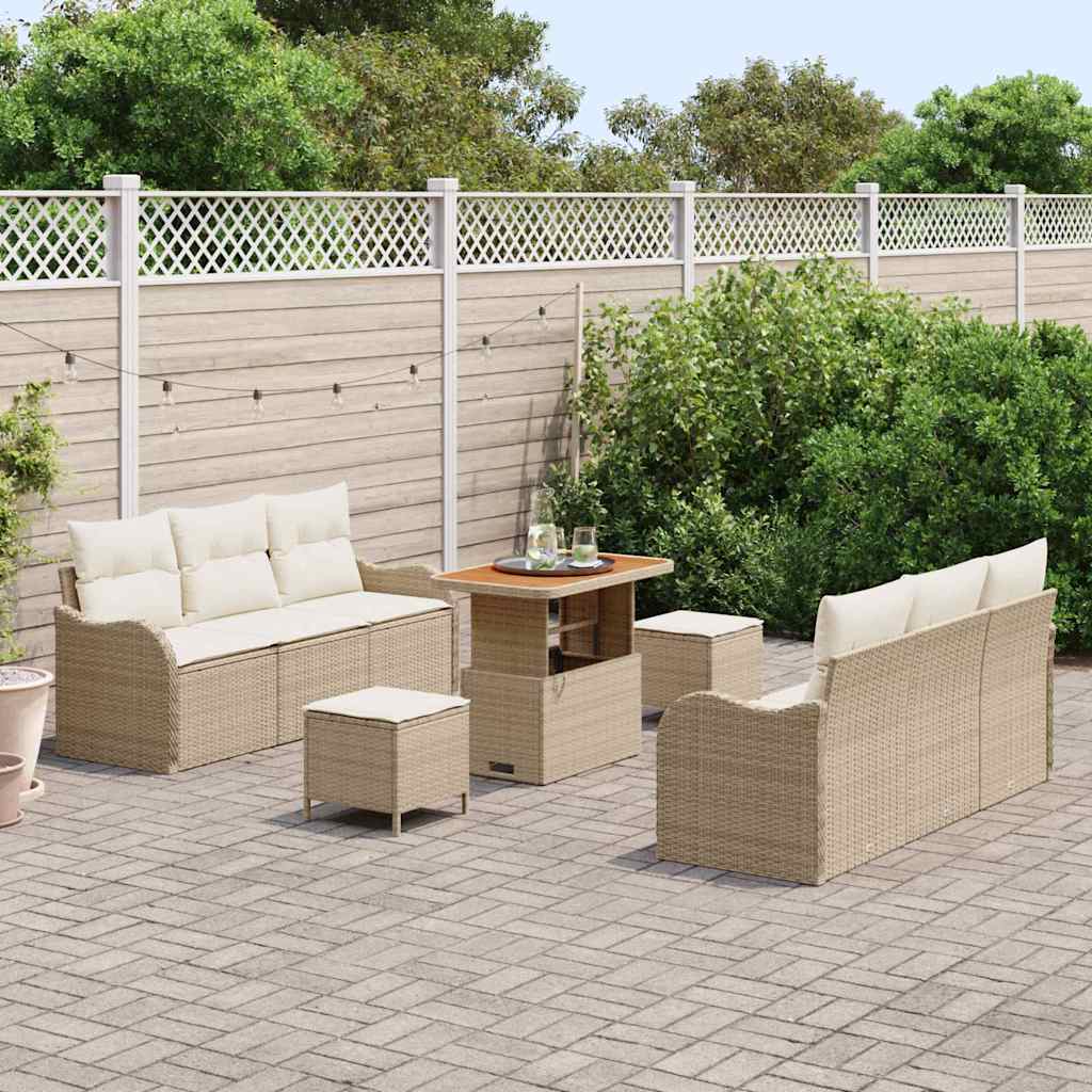 Conjunto de Sofá de Jardim 9 pcs Bege e Creme 90 x 55 x 71 cm