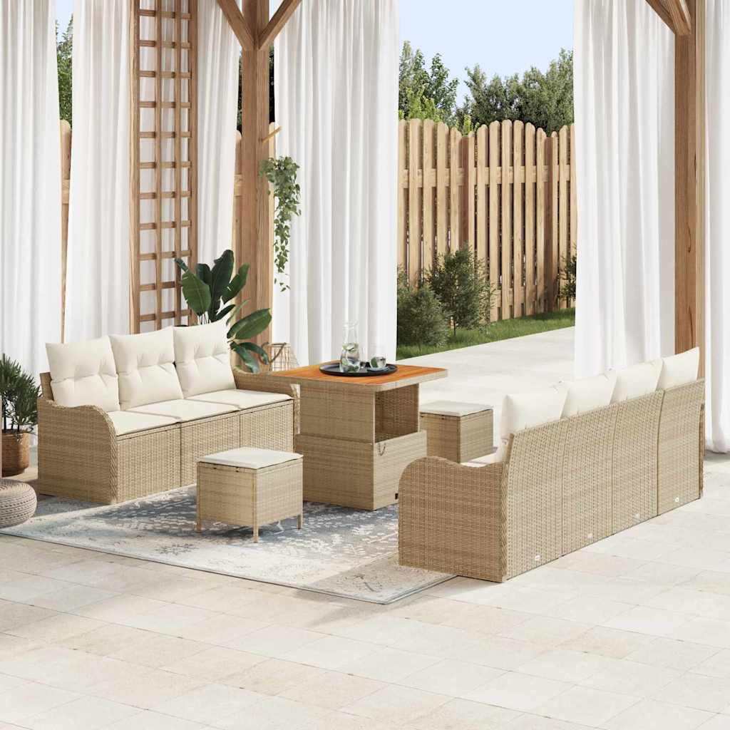 Conjunto de Sofá de Jardim 10 pcs Bege e Creme 80 x 80 x 71 cm