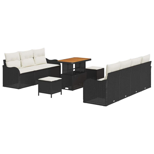 Conjunto de Sofá de Jardim 10 pcs Preto e Creme 90 x 55 x 71 cm