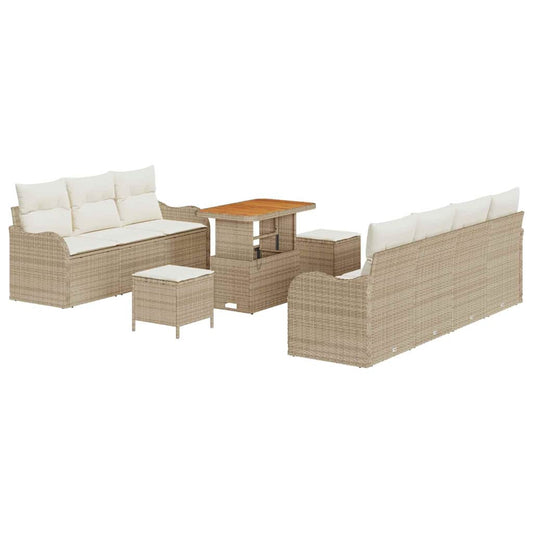 Conjunto de Sofá de Jardim 10 pcs Bege e Creme 90 x 55 x 71 cm