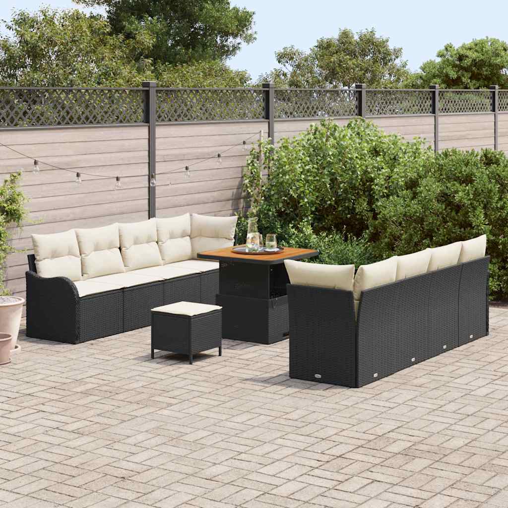 Conjunto de Sofá de Jardim 11 pcs Preto e Creme 80 x 80 x 71 cm