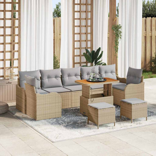 Conjunto de Sofá de Jardim 10 pcs Bege e Cinza Claro