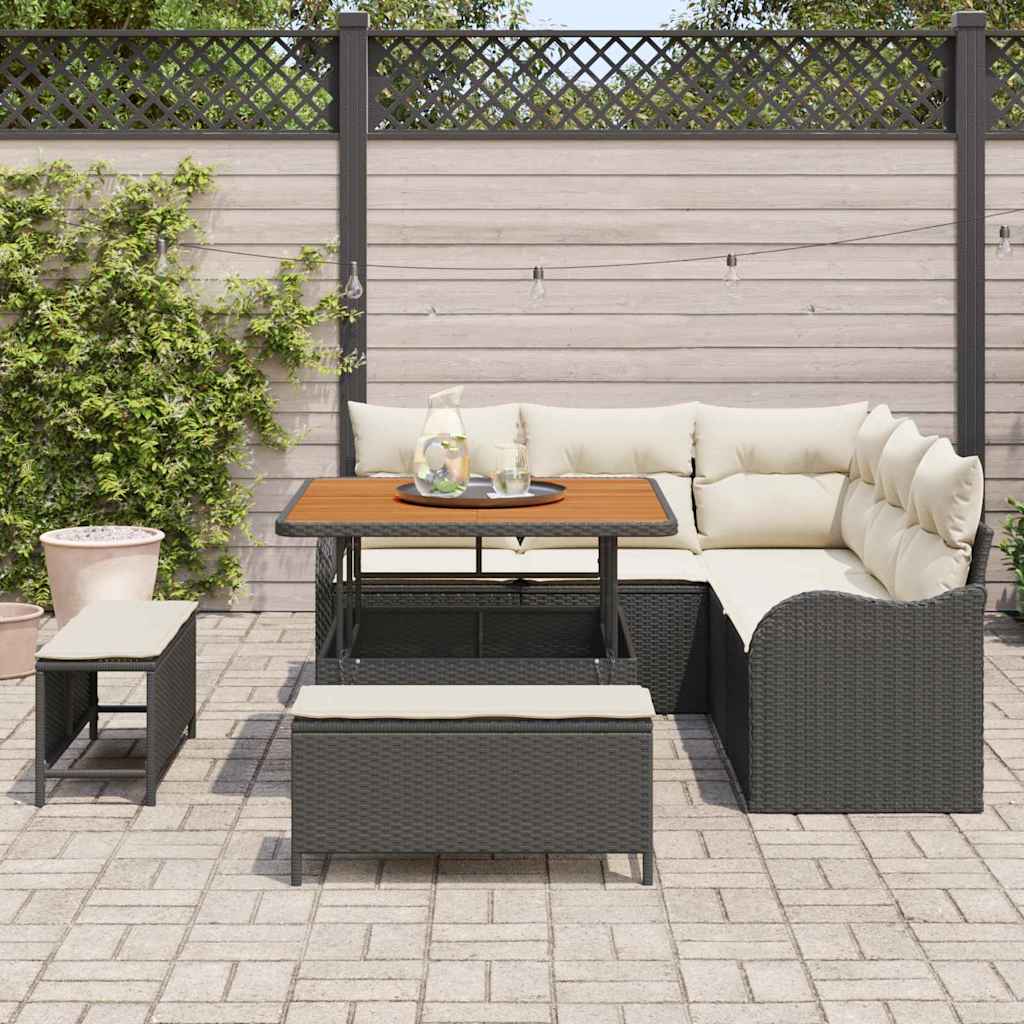 Conjunto de Sofá de Jardim com almofada 8 pcs Preto e Creme