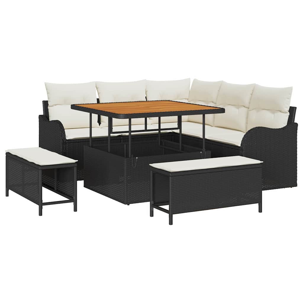 Conjunto de Sofá de Jardim com almofada 8 pcs Preto e Creme